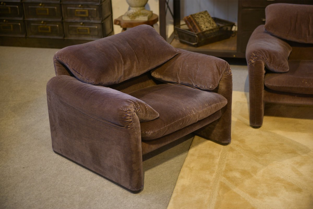 Maralunga 3-seater Sofa And Two Armchairs By Vico Magistretti For Cassina-photo-2