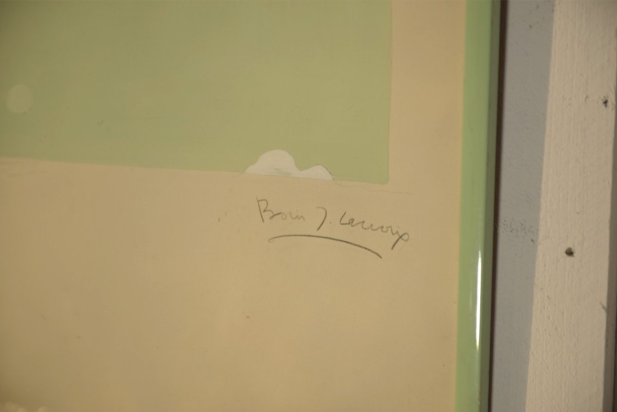 Gouache sur papier oeuvre originale unique par Jean Boris Lacroix 1940's-photo-4