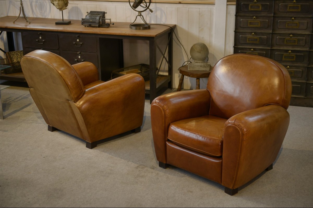 Pair Of Leather Club Chairs-photo-3