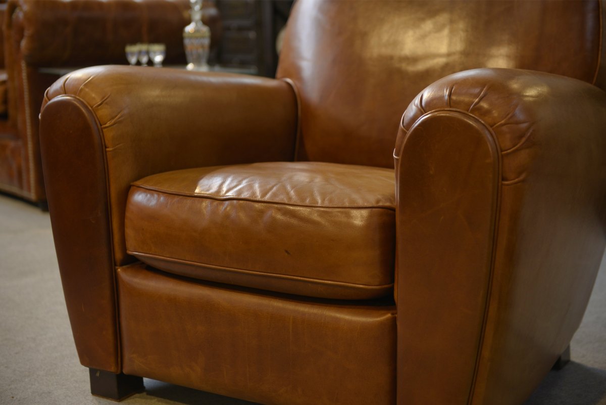 Pair Of Leather Club Chairs-photo-3