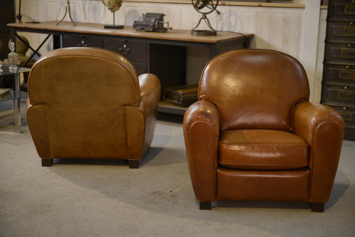 Pair Of Leather Club Chairs-photo-7