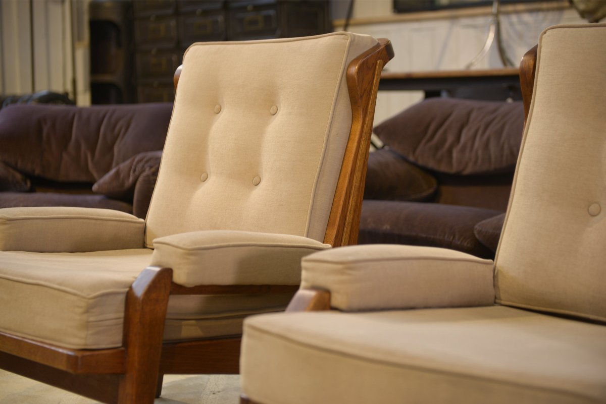 Paire de fauteuils par Guillerme et Chambron pour "Votre Maison" 1960's-photo-2