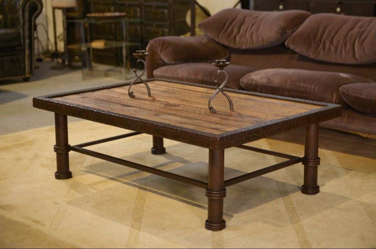 Brutalist Coffee Table Wood And Wrought Iron 1960's