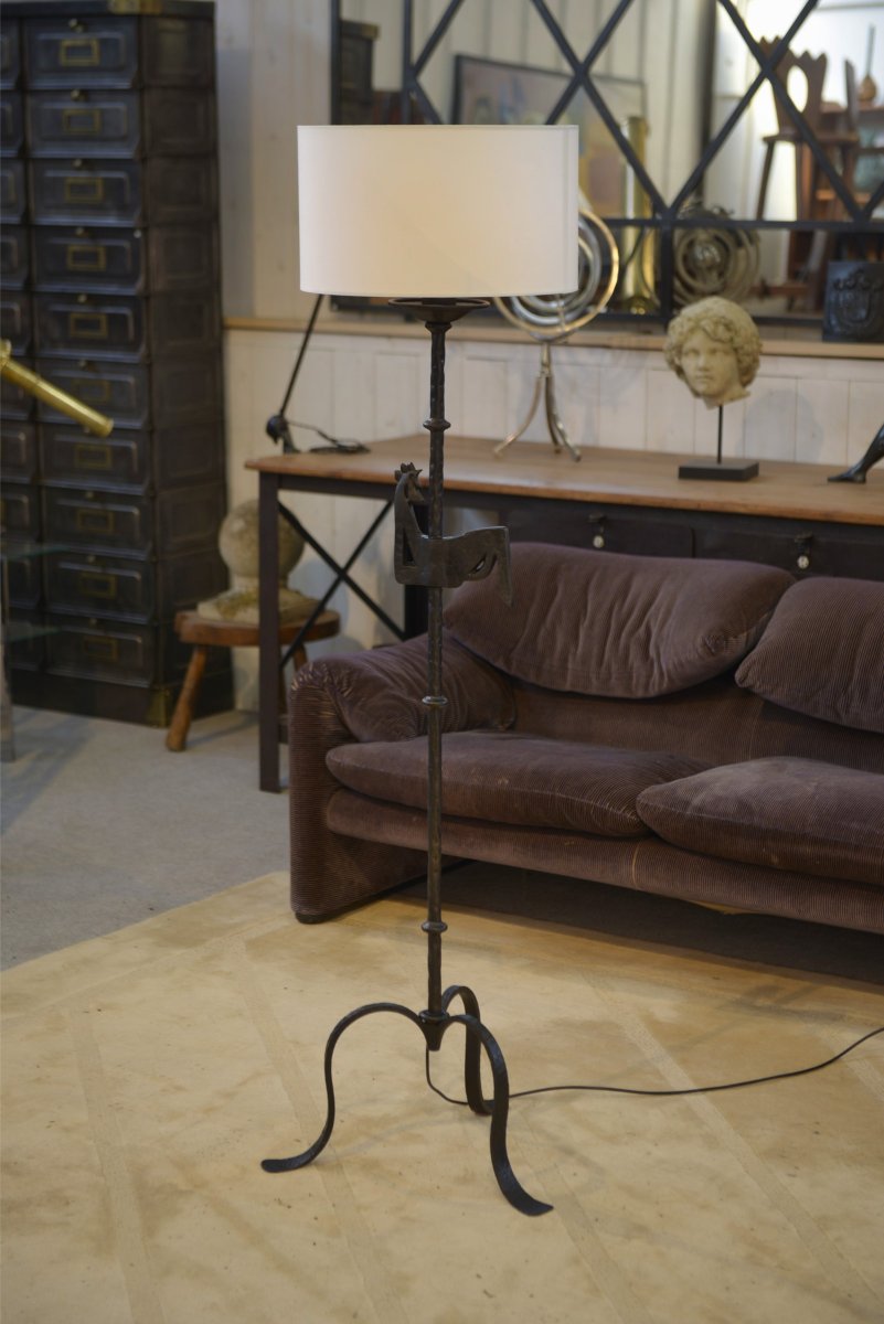 Lampadaire en fer forgé dans le goût des ateliers Marolles 1950's-photo-1