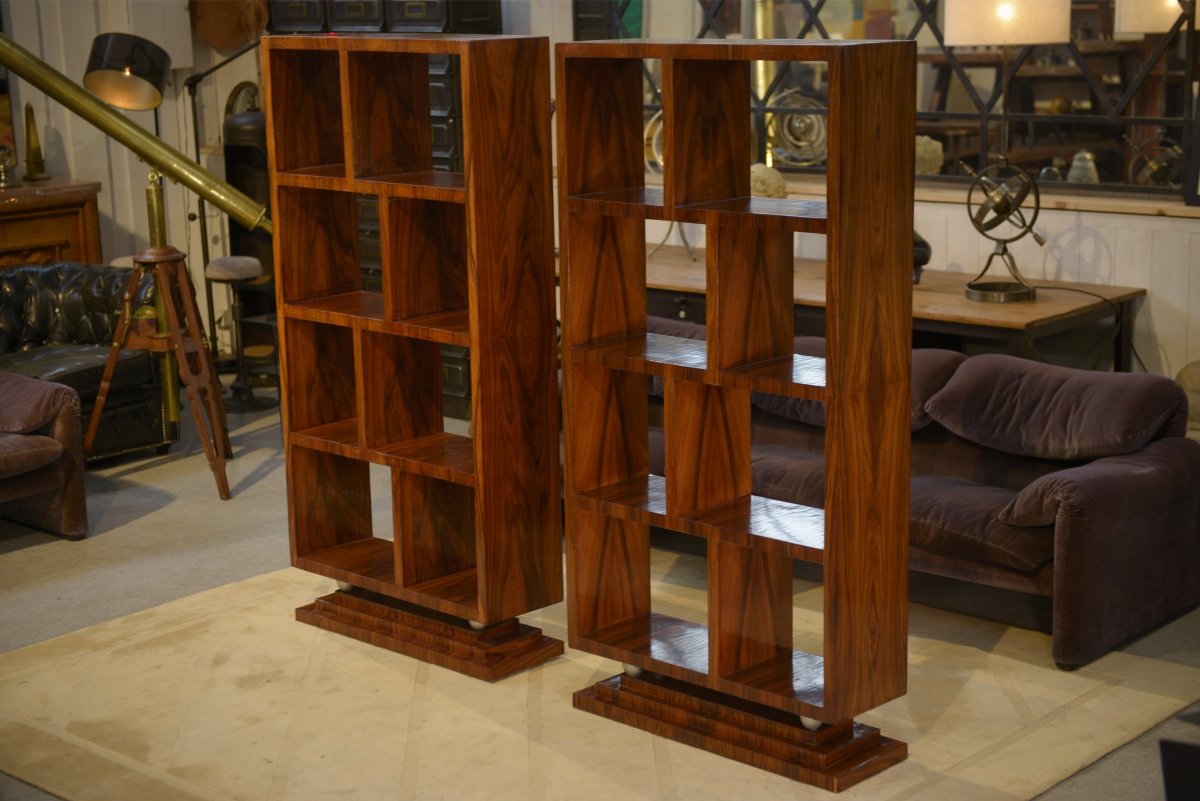 Pair Of Art Deco Mahogany Shelves 1980's-photo-4