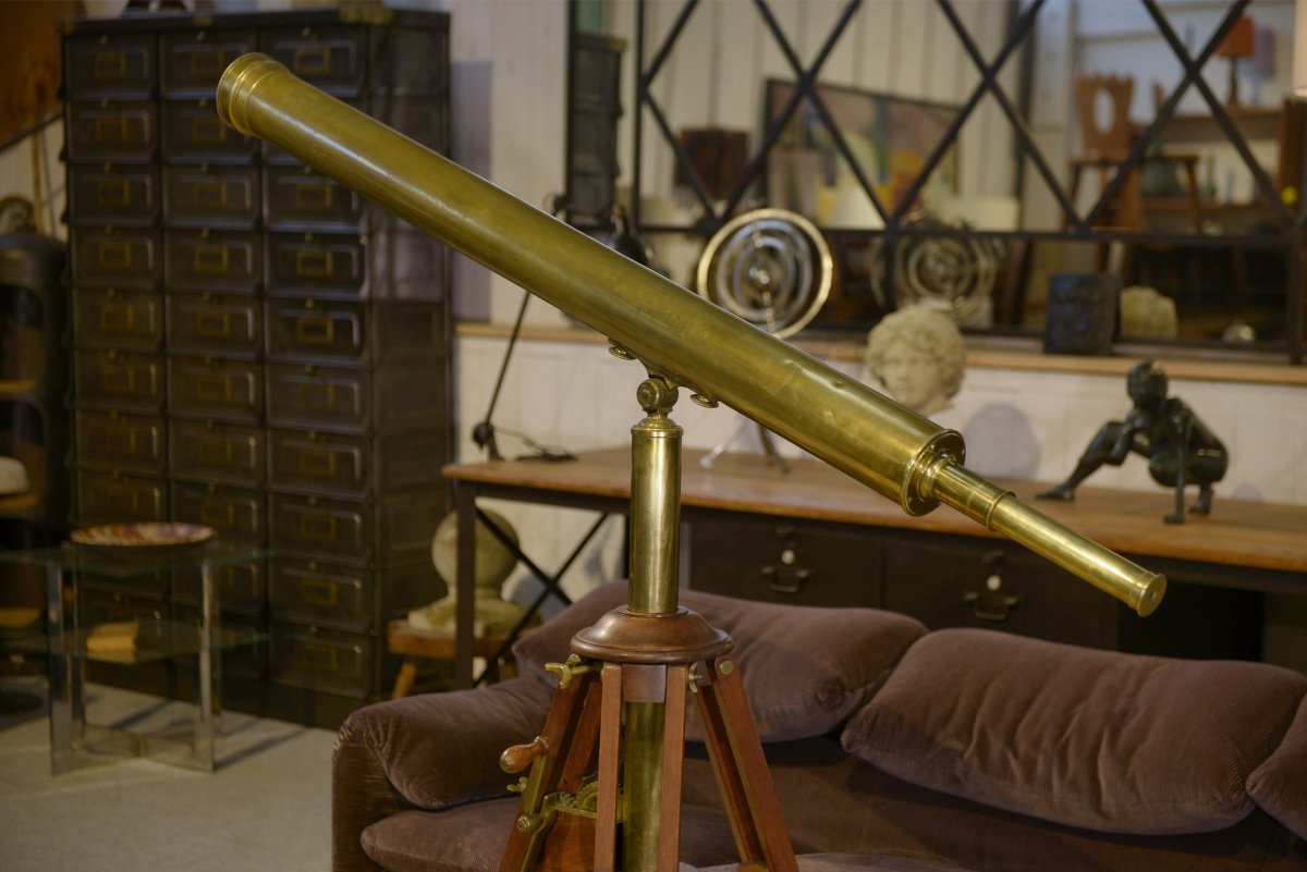 Ancien télescope/lunette astronomique laiton et acajou 1930's-photo-4