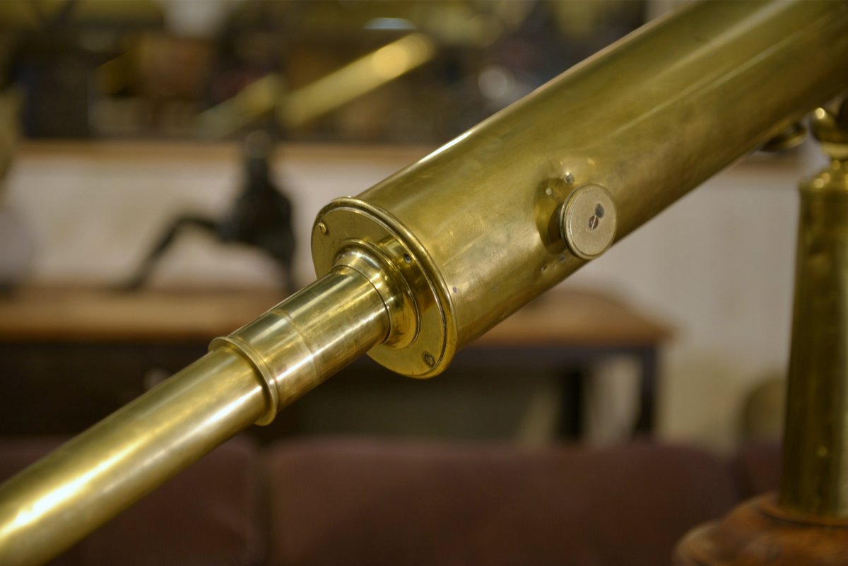 Ancien télescope/lunette astronomique laiton et acajou 1930's-photo-3