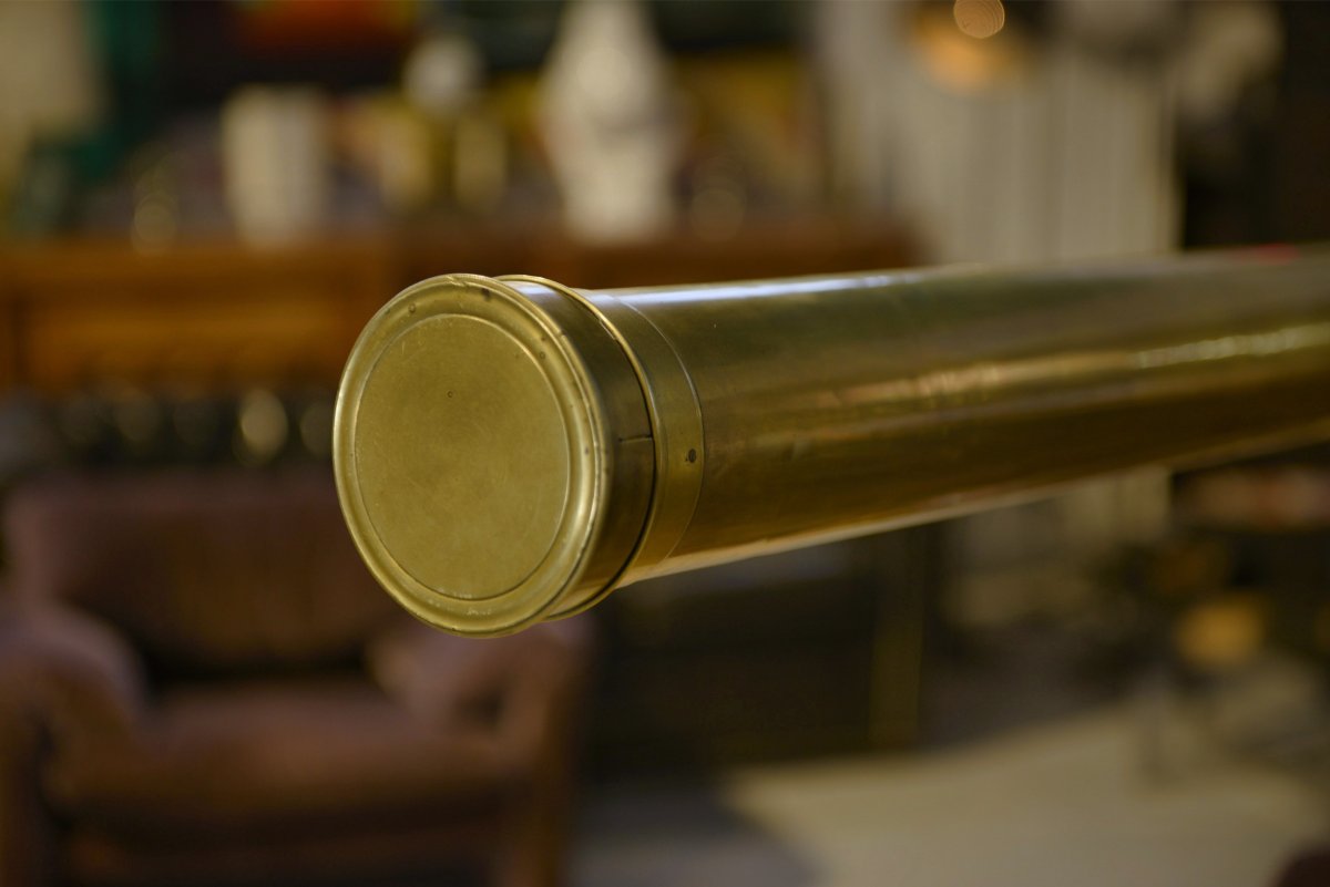 Ancien télescope/lunette astronomique laiton et acajou 1930's-photo-4