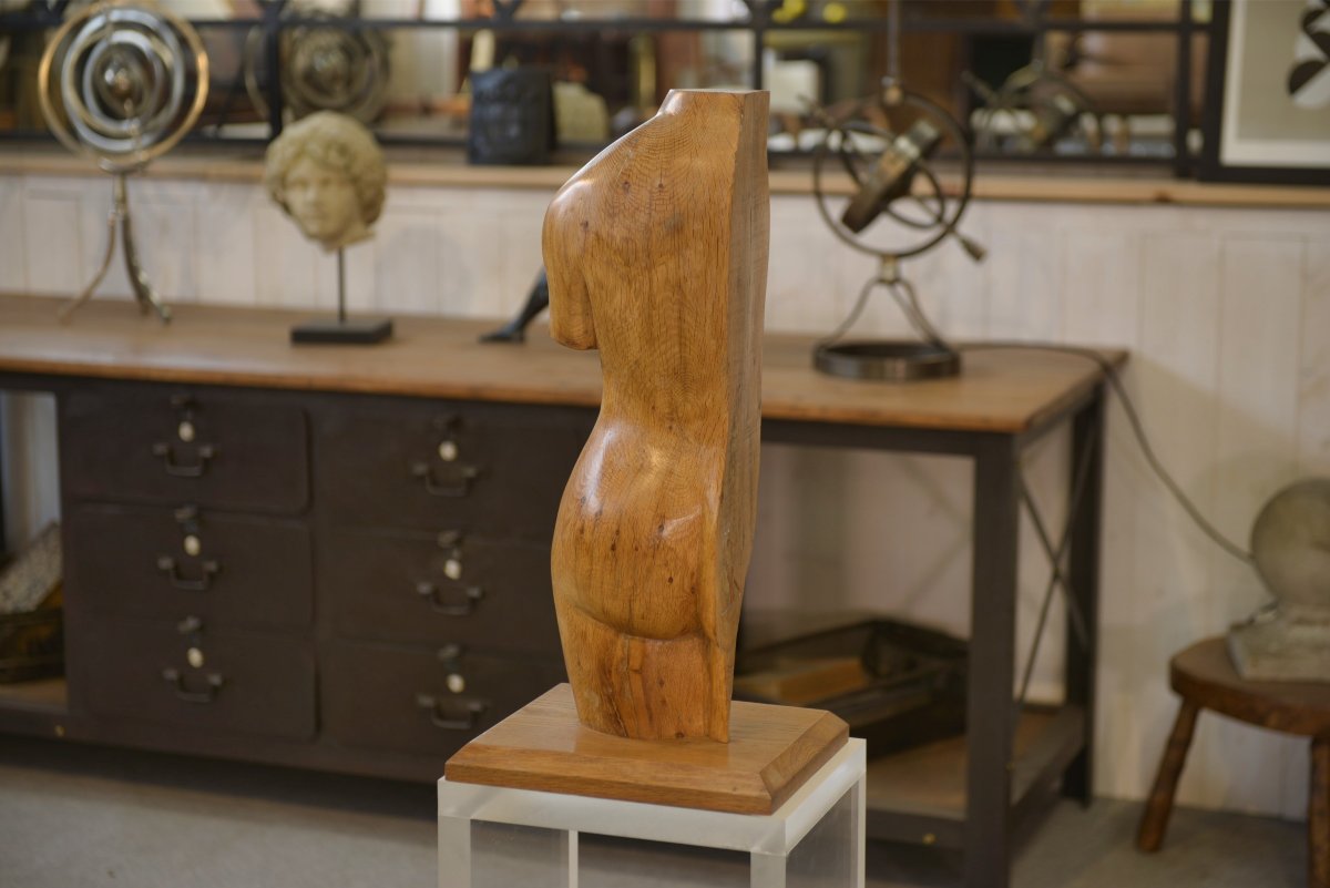 Sculpture nu en chêne 1960's-photo-2