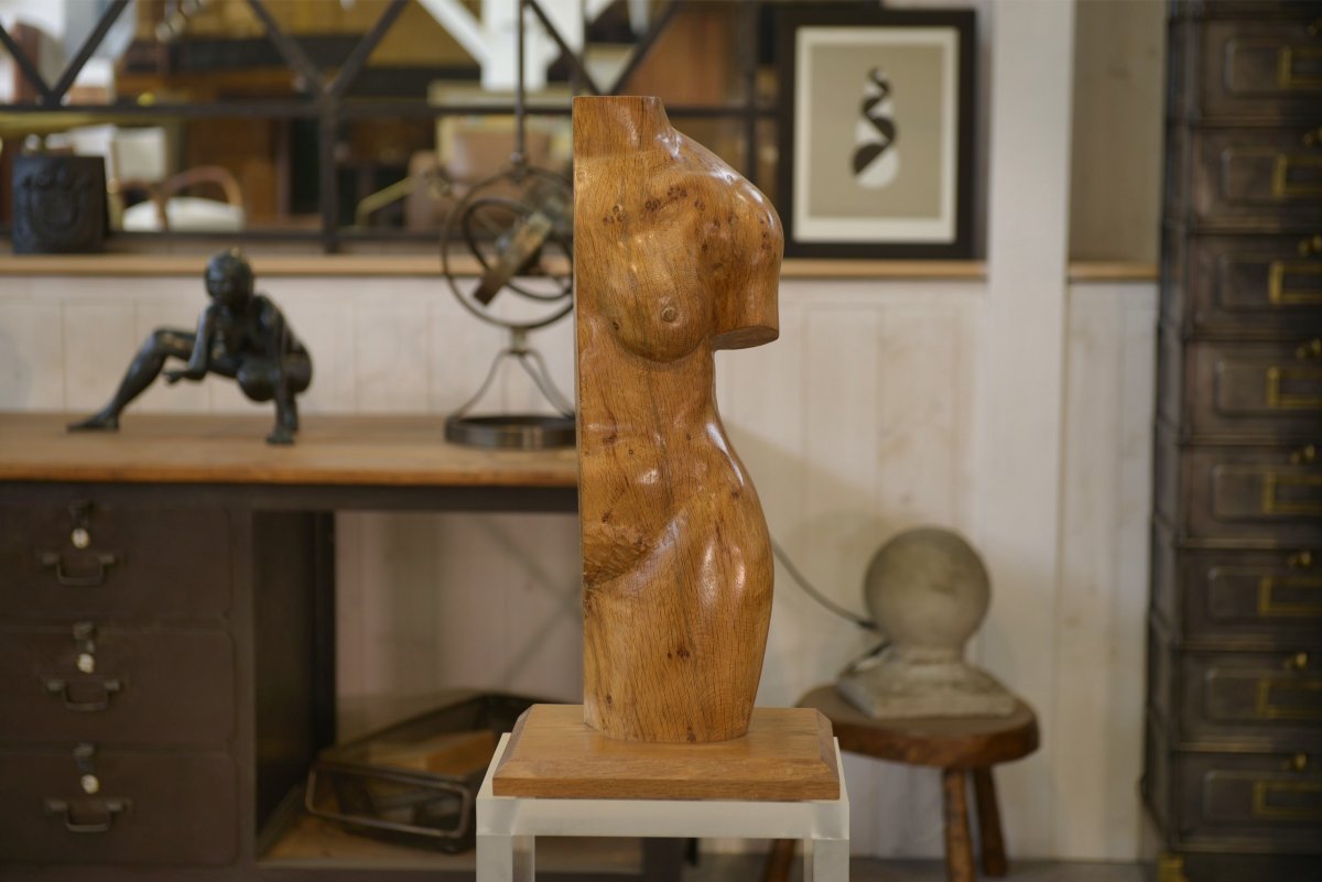 Sculpture nu en chêne 1960's-photo-3
