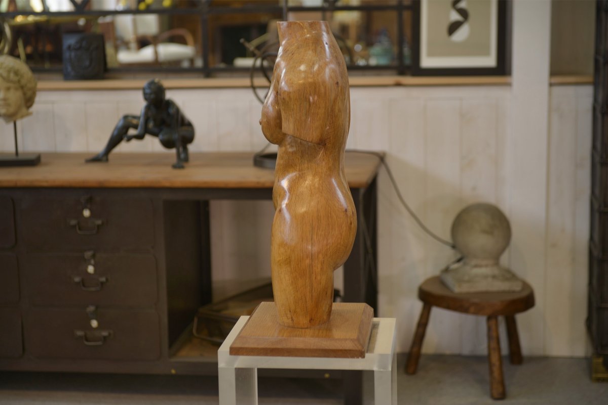 Sculpture nu en chêne 1960's-photo-1