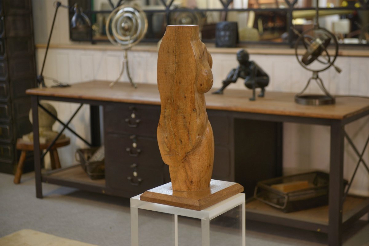 Sculpture nu en chêne 1960's-photo-2