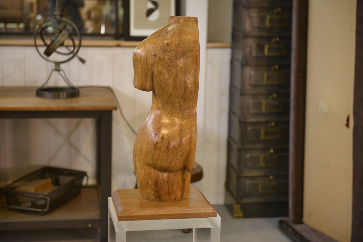 Sculpture nu en chêne 1960's-photo-3