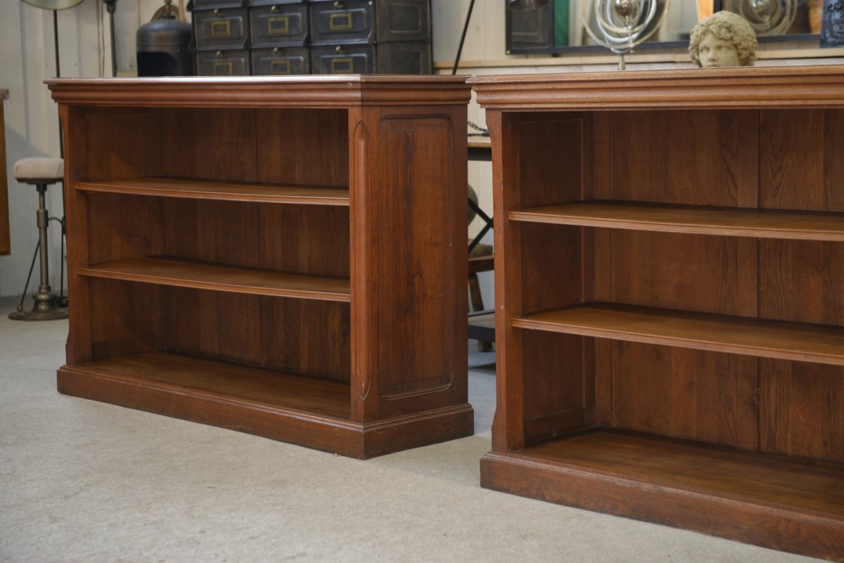 Pair Of Solid Oak Bookcases 1920's-photo-2