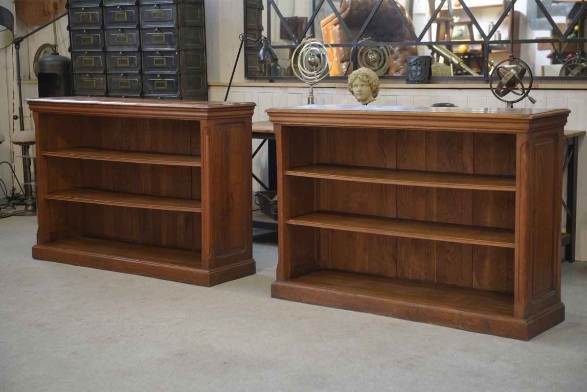 Pair Of Solid Oak Bookcases 1920's-photo-4