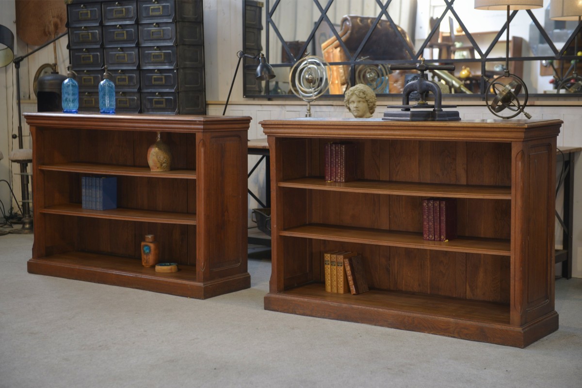 Pair Of Solid Oak Bookcases 1920's