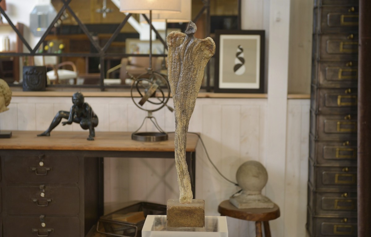 Statue/totem en Raku abstrait 1960's