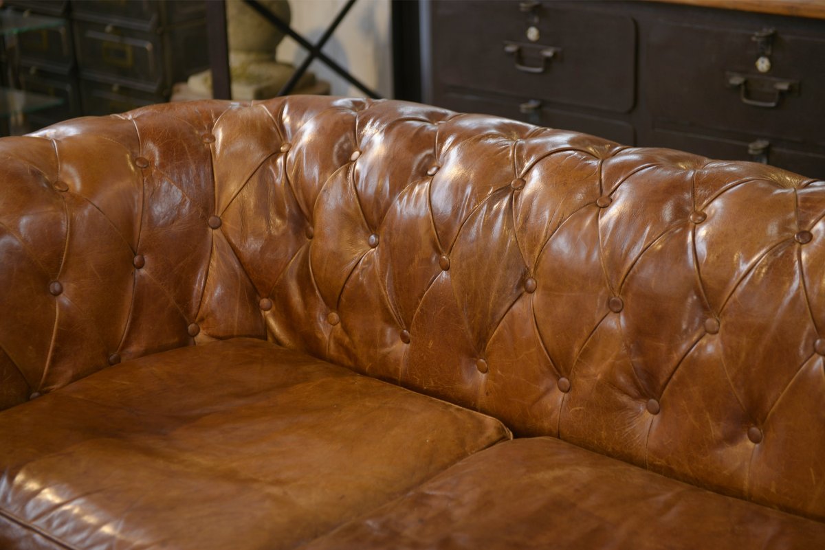 Canapé Chesterfield en cuir marron-photo-2