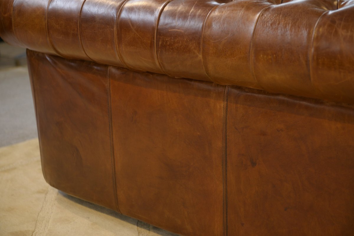 Canapé Chesterfield en cuir marron-photo-2