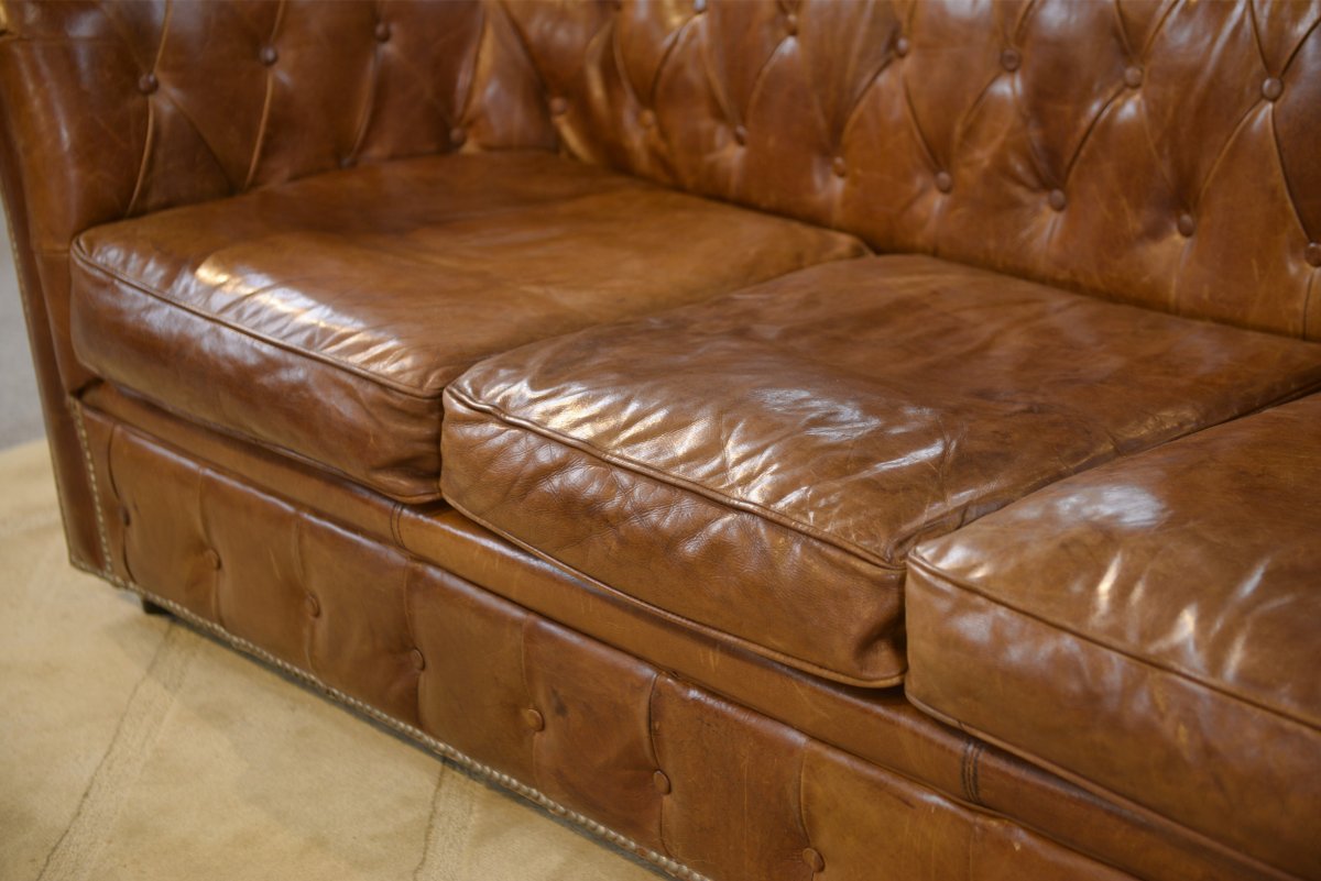 Canapé Chesterfield en cuir marron-photo-4