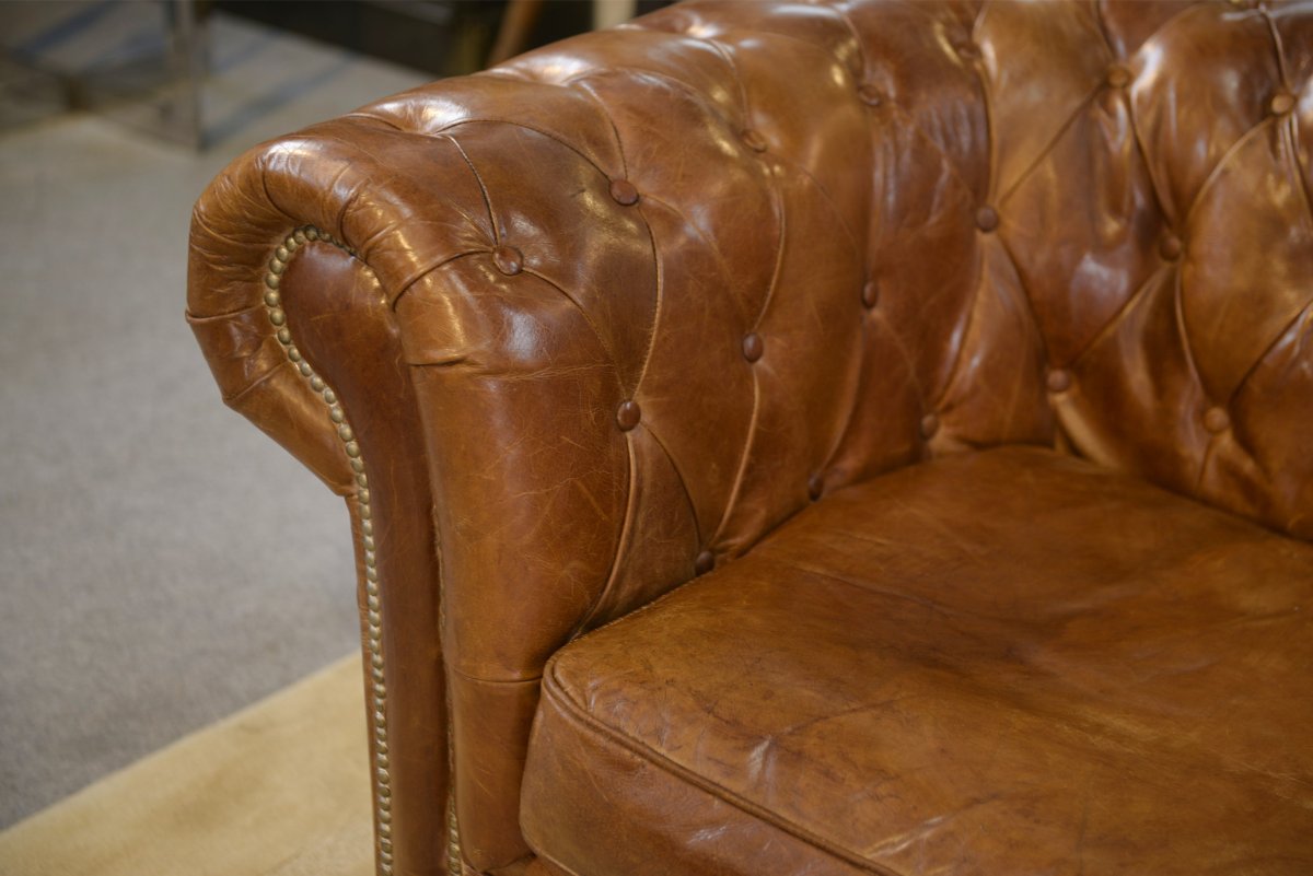 Canapé Chesterfield en cuir marron-photo-5