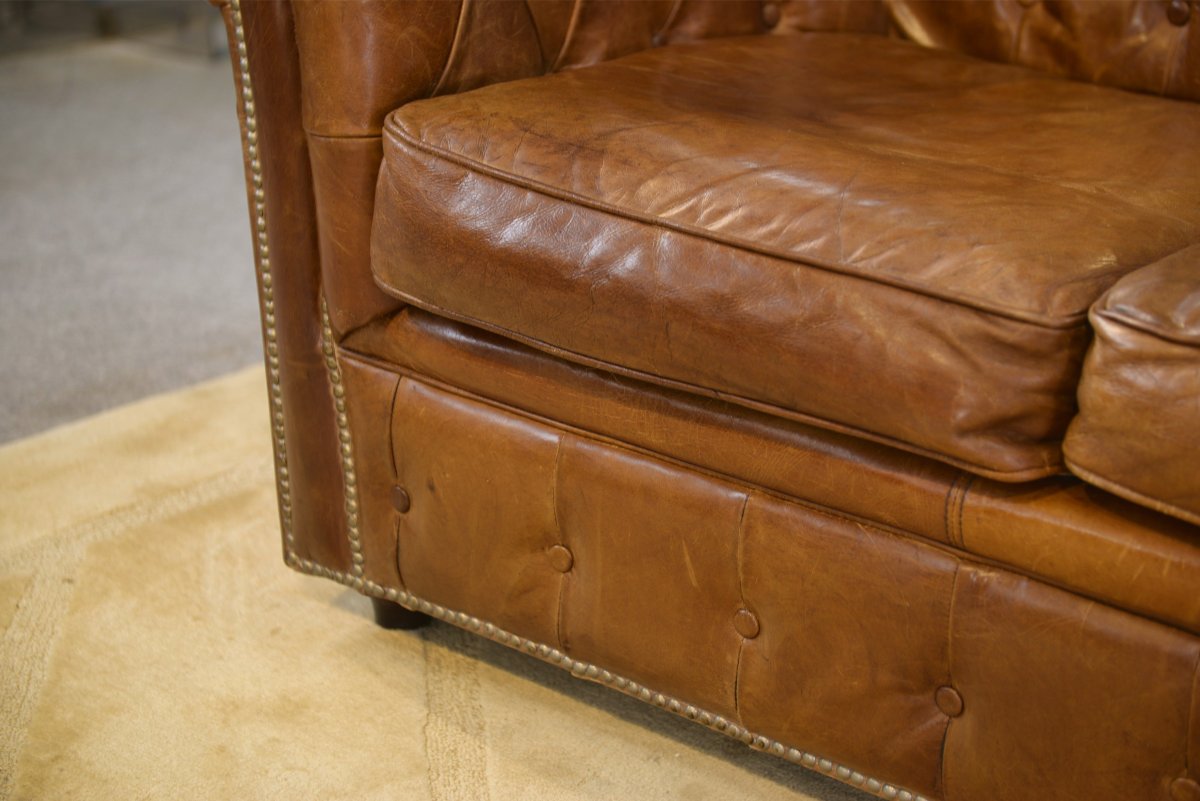 Canapé Chesterfield en cuir marron-photo-6