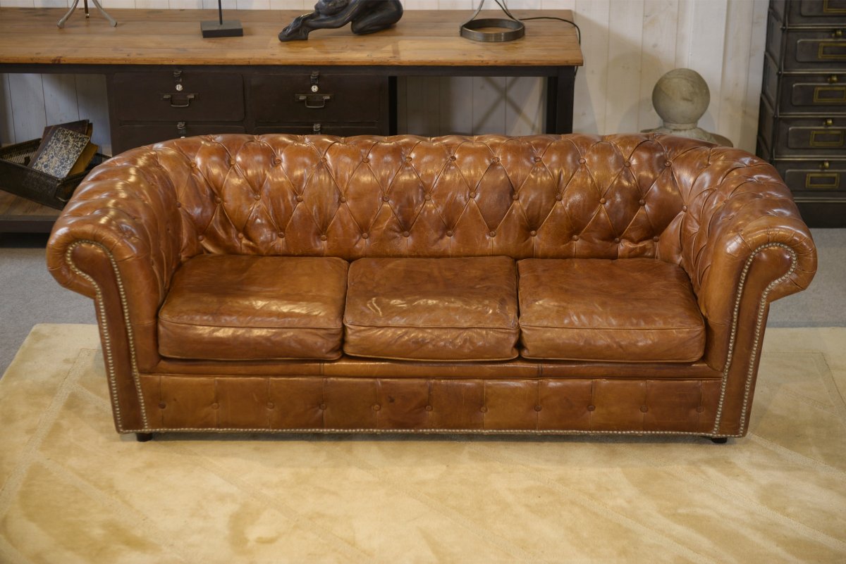 Canapé Chesterfield en cuir marron-photo-8