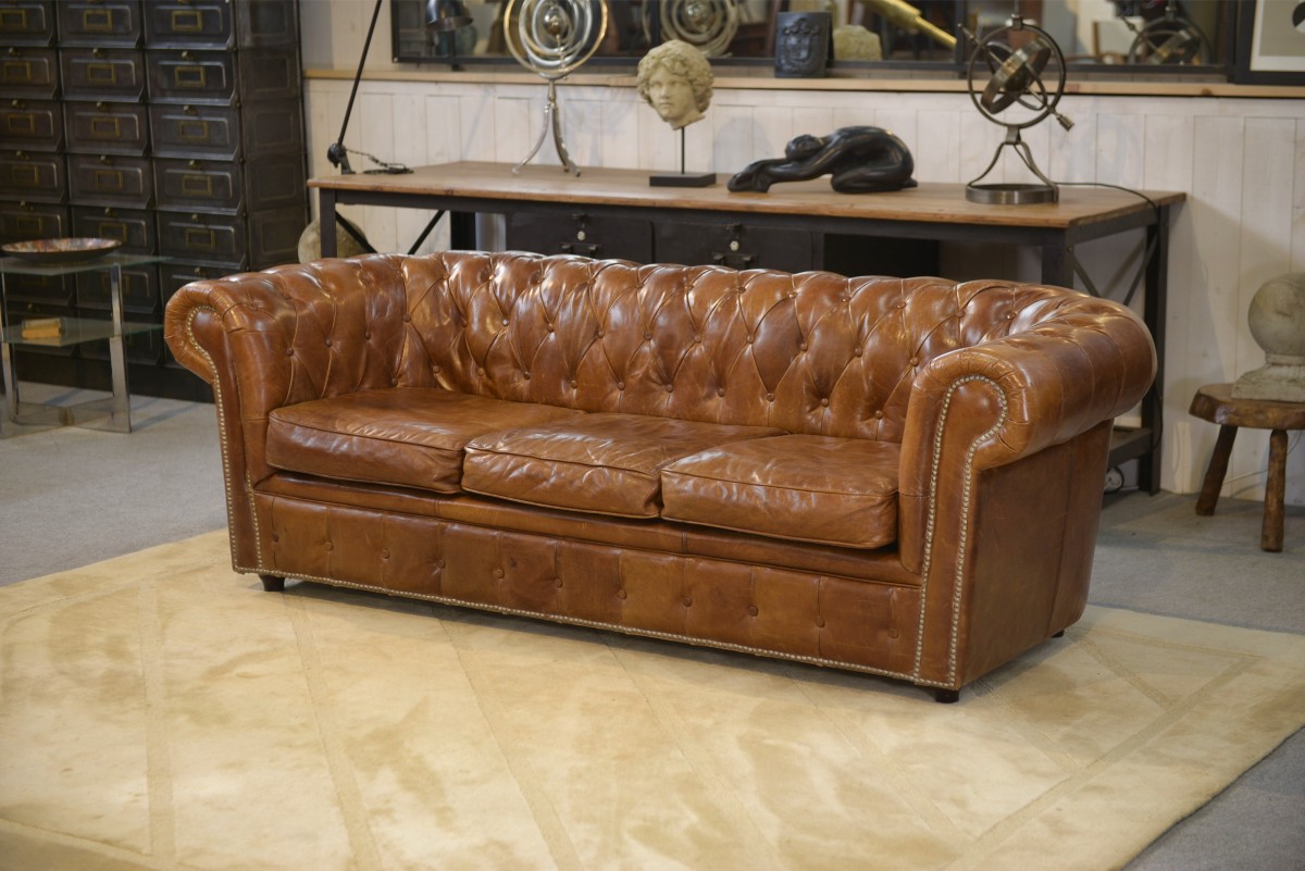 Canapé Chesterfield en cuir marron