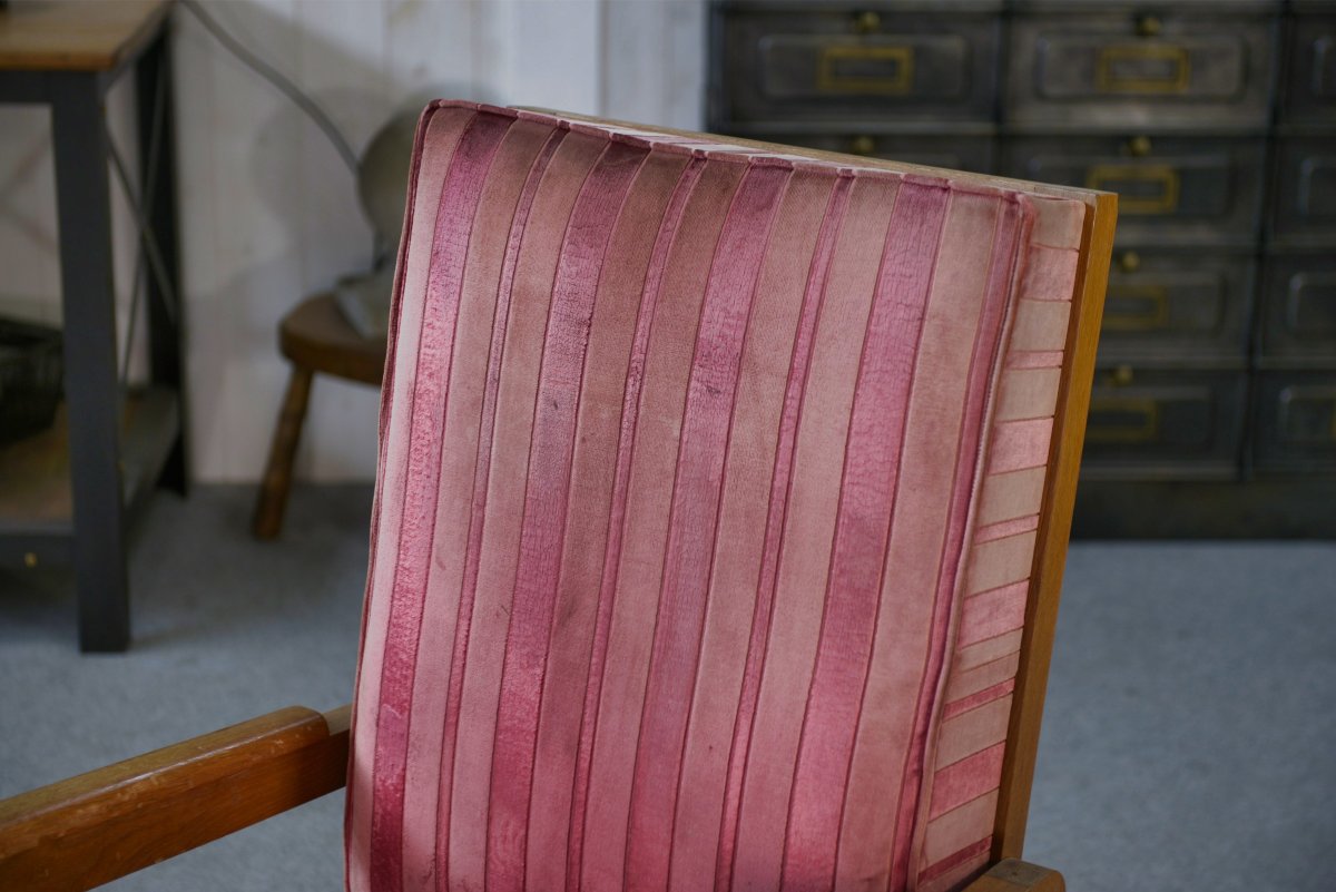 Oak And Velvet Armchair 1940's-photo-3