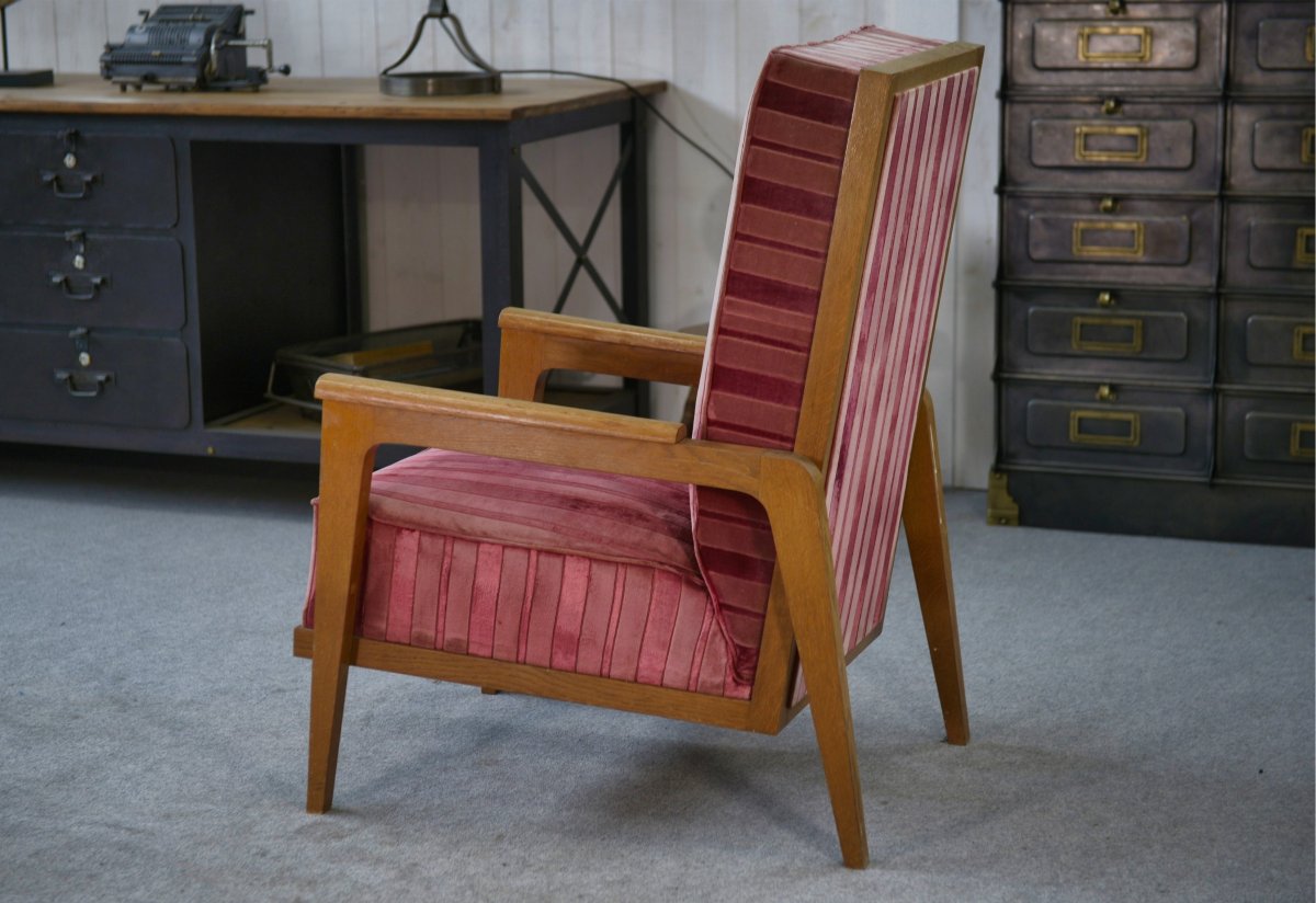 Oak And Velvet Armchair 1940's-photo-4