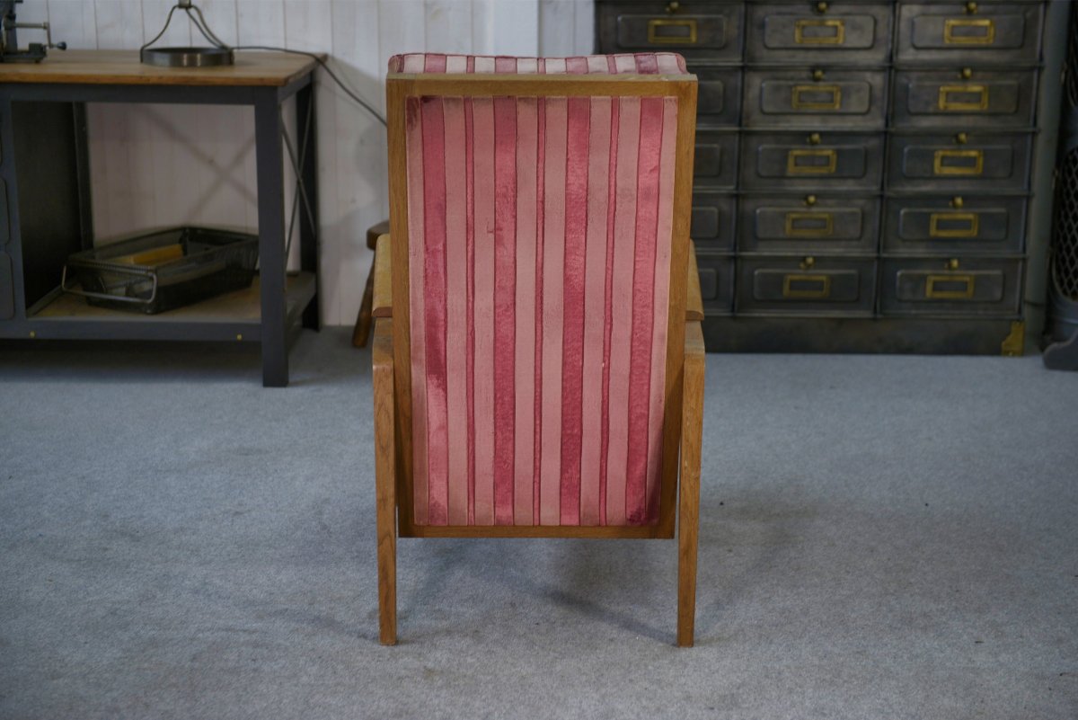 Oak And Velvet Armchair 1940's-photo-3