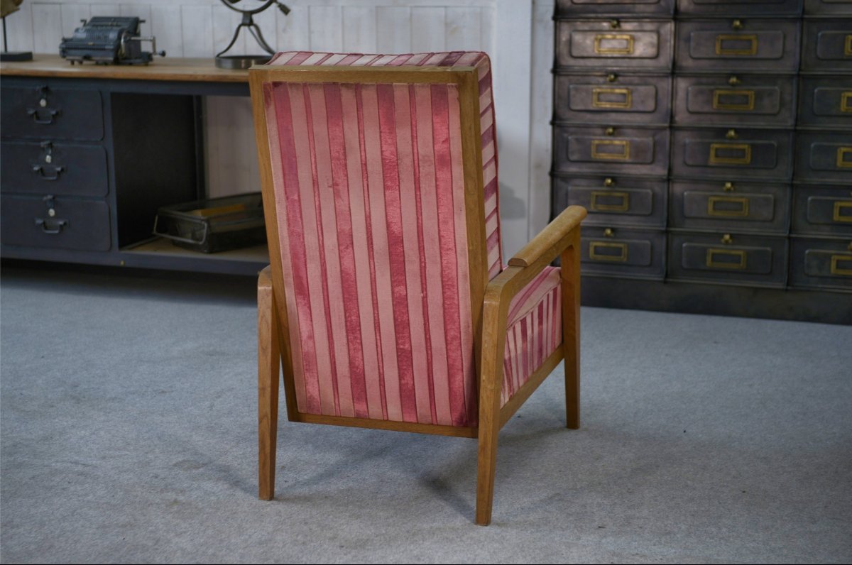 Oak And Velvet Armchair 1940's-photo-5