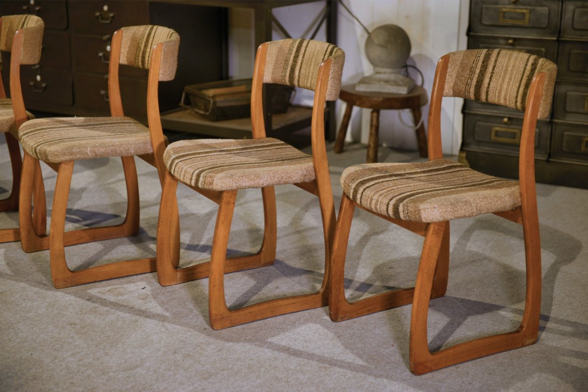 Ensemble de 6 chaises 'Traîneau' vintage 1960's-photo-2