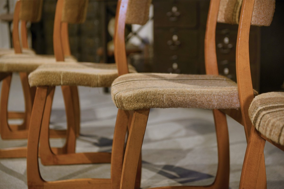 Ensemble de 6 chaises 'Traîneau' vintage 1960's-photo-3