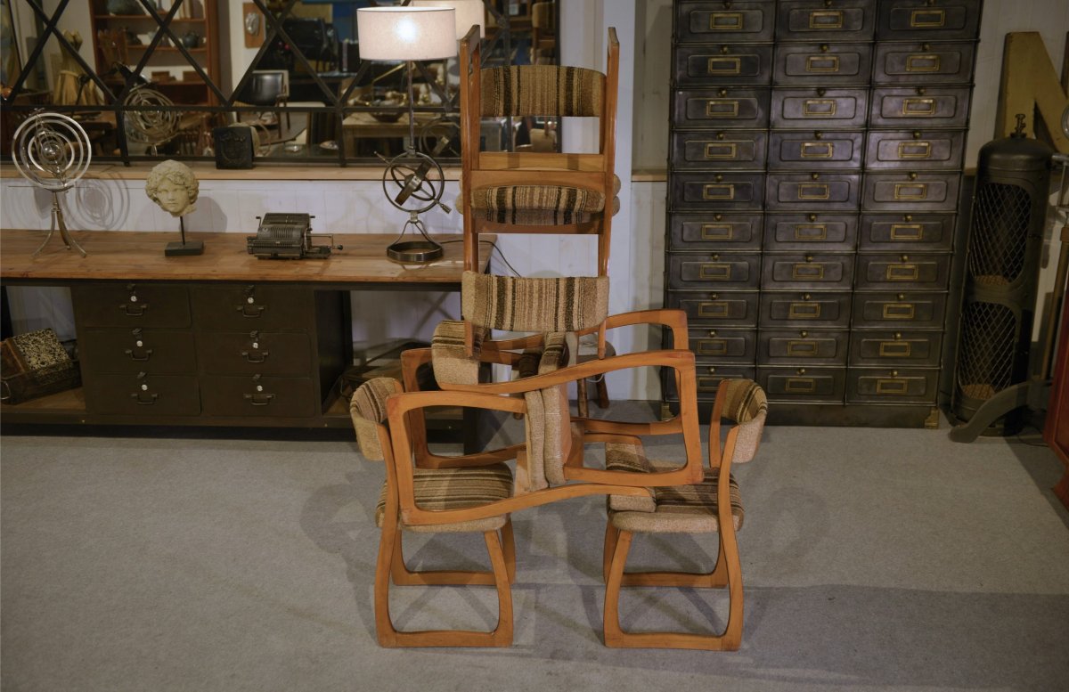 Ensemble de 6 chaises 'Traîneau' vintage 1960's-photo-4