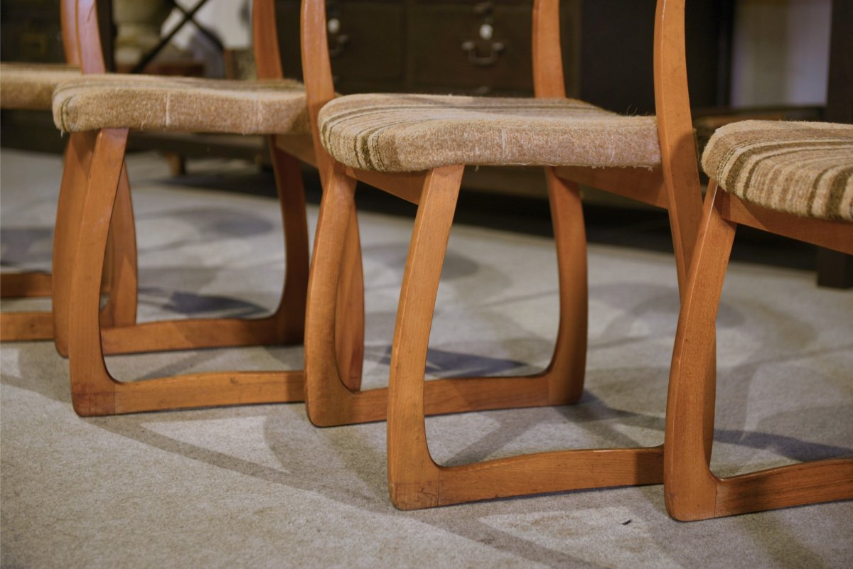 Ensemble de 6 chaises 'Traîneau' vintage 1960's-photo-5