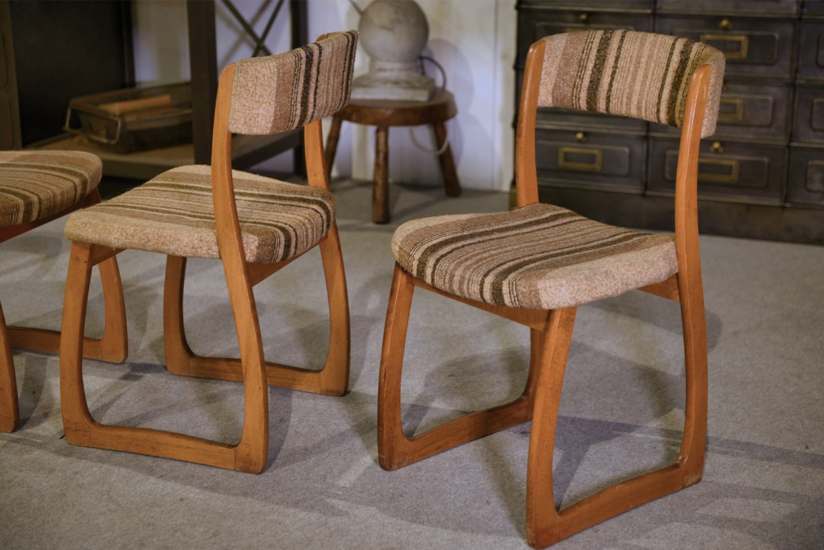 Ensemble de 6 chaises 'Traîneau' vintage 1960's-photo-6