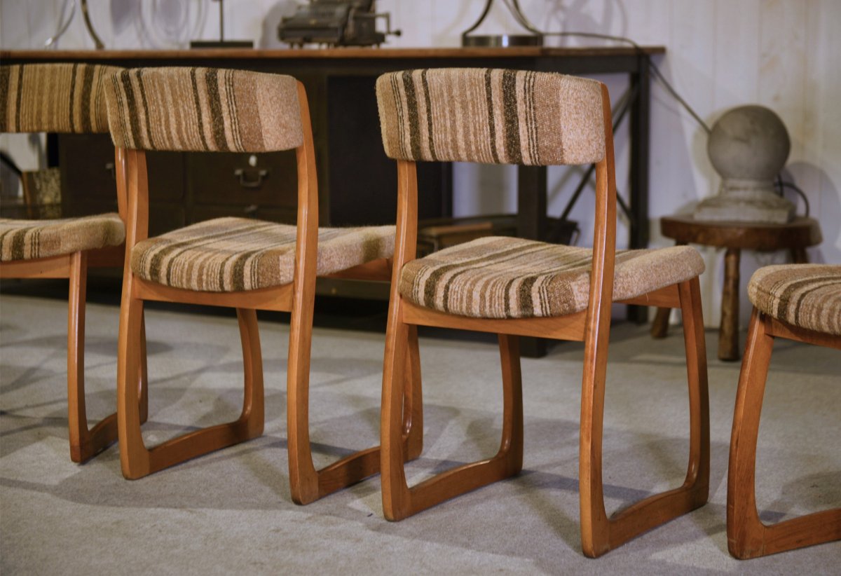 Ensemble de 6 chaises 'Traîneau' vintage 1960's-photo-7