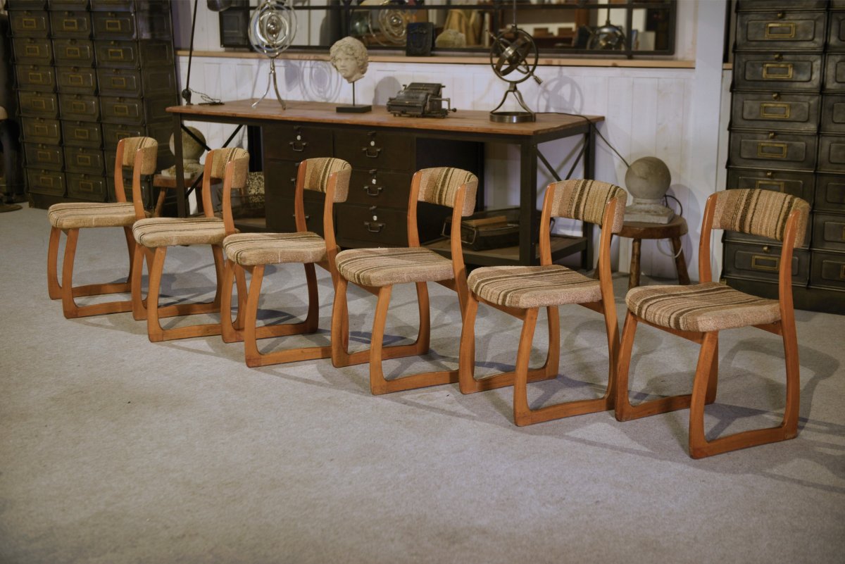 Ensemble de 6 chaises 'Traîneau' vintage 1960's