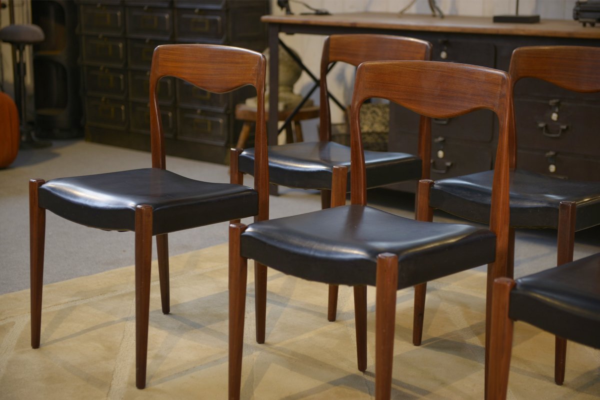 Ensemble de 6 chaises scandinaves en teck par Niels Otto Moller Danemark 1960's-photo-4