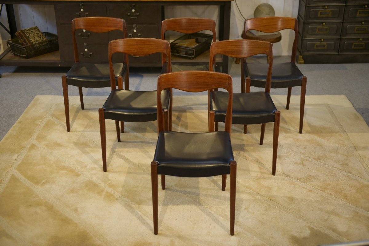 Ensemble de 6 chaises scandinaves en teck par Niels Otto Moller Danemark 1960's-photo-1