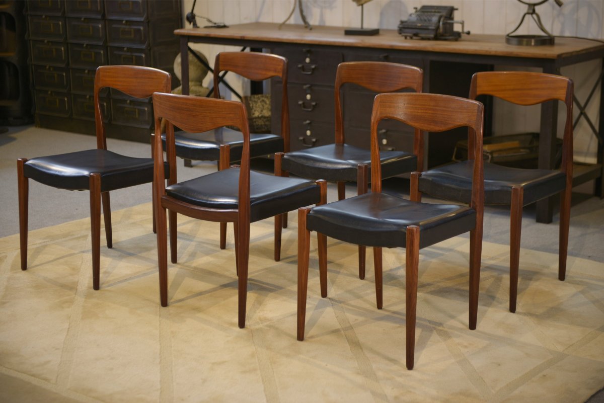 Ensemble de 6 chaises scandinaves en teck par Niels Otto Moller Danemark 1960's-photo-3