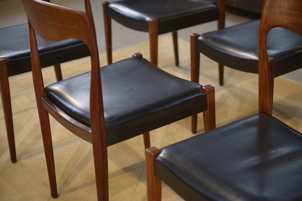 Ensemble de 6 chaises scandinaves en teck par Niels Otto Moller Danemark 1960's-photo-4