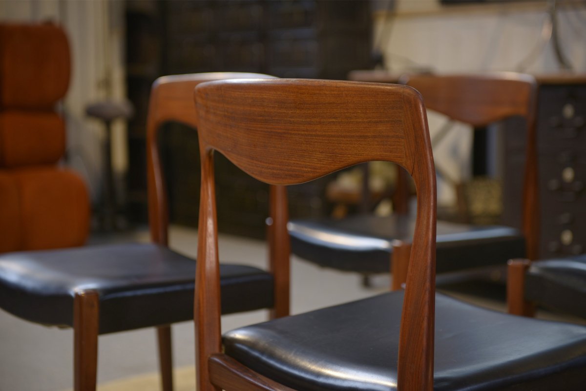 Ensemble de 6 chaises scandinaves en teck par Niels Otto Moller Danemark 1960's-photo-5