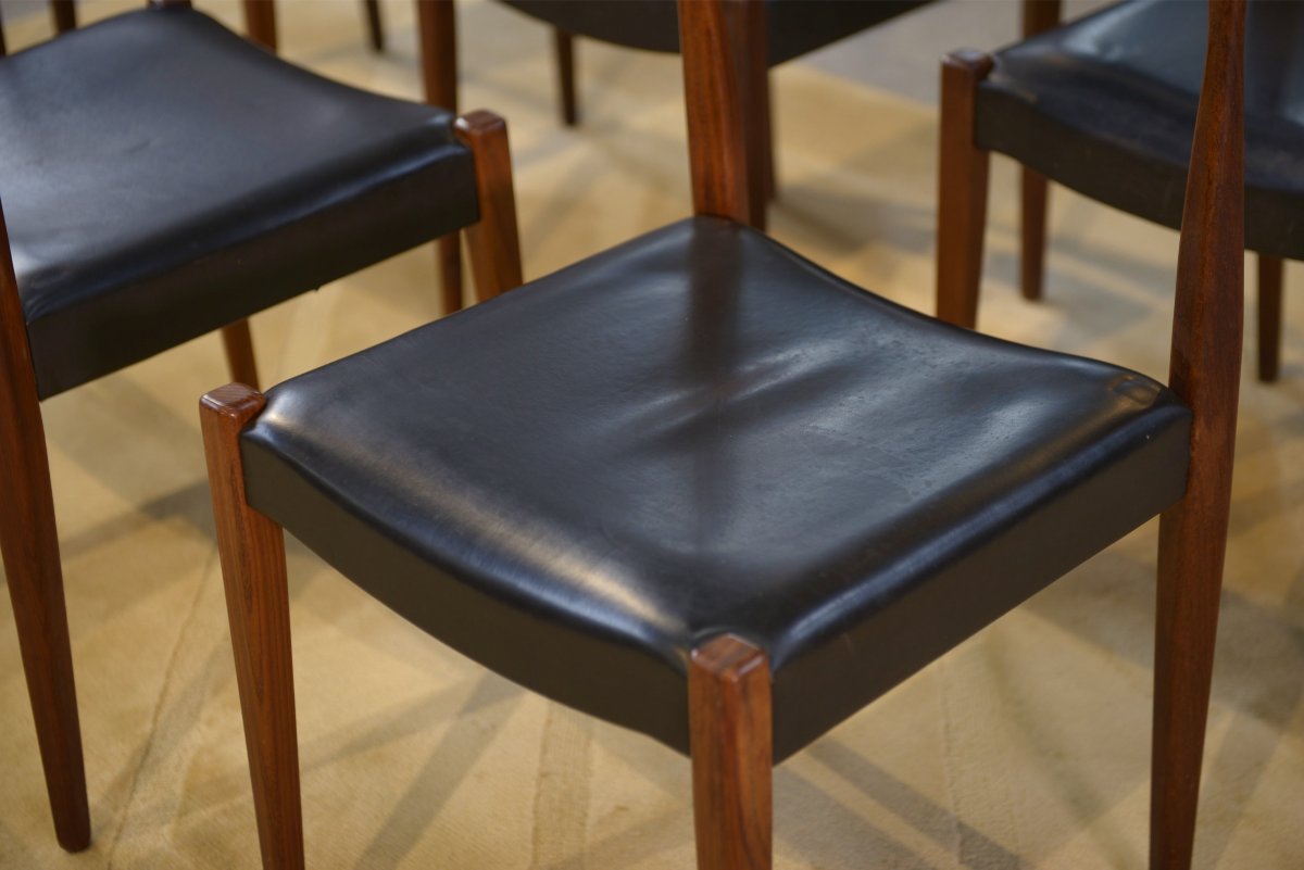 Ensemble de 6 chaises scandinaves en teck par Niels Otto Moller Danemark 1960's-photo-7