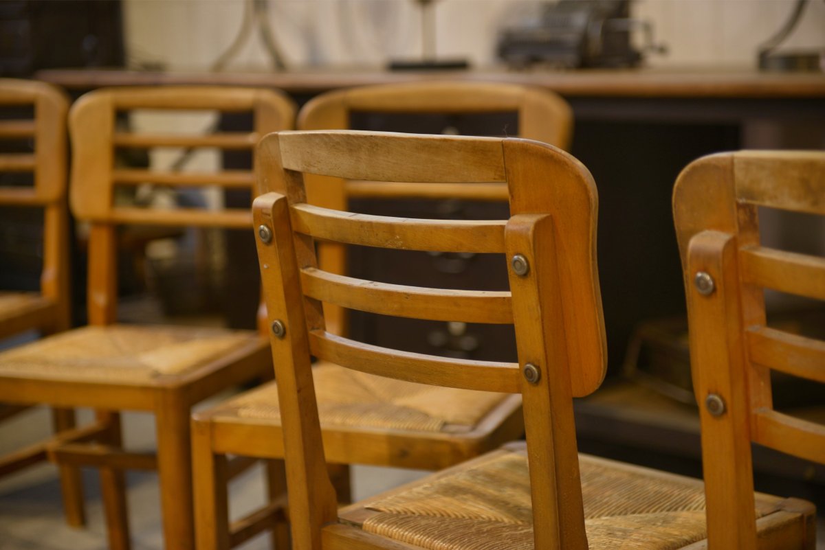 Set Of 6 Pierre Cruège Chairs 1950's-photo-4