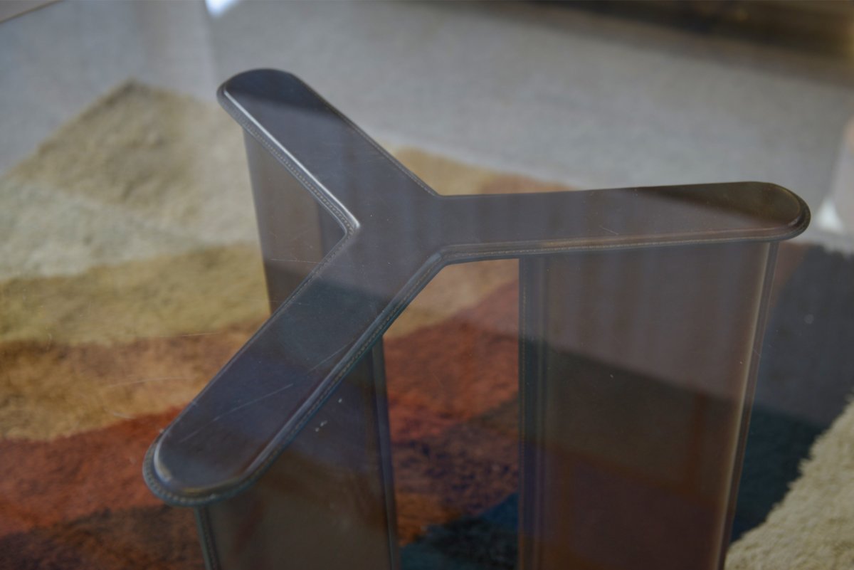 Round Table By Tito Agnoli For Matteo Grassi, With Legs Covered In Brown Leather, 1970s-photo-6