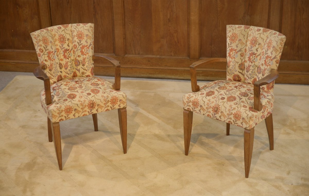 Set Of Two Bridge Armchairs And One Armchair Attributed To Jules Leleu, 1930s-photo-2
