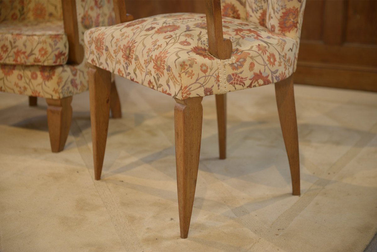 Set Of Two Bridge Armchairs And One Armchair Attributed To Jules Leleu, 1930s-photo-3