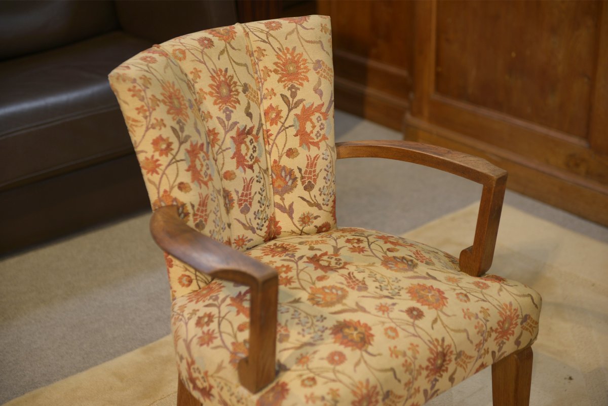 Set Of Two Bridge Armchairs And One Armchair Attributed To Jules Leleu, 1930s-photo-4